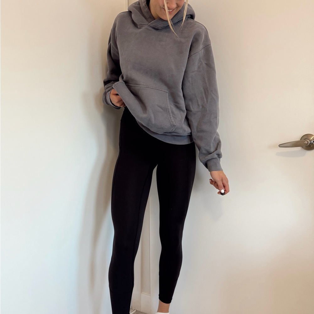 Cozy Gray Hoodie and Black Leggings